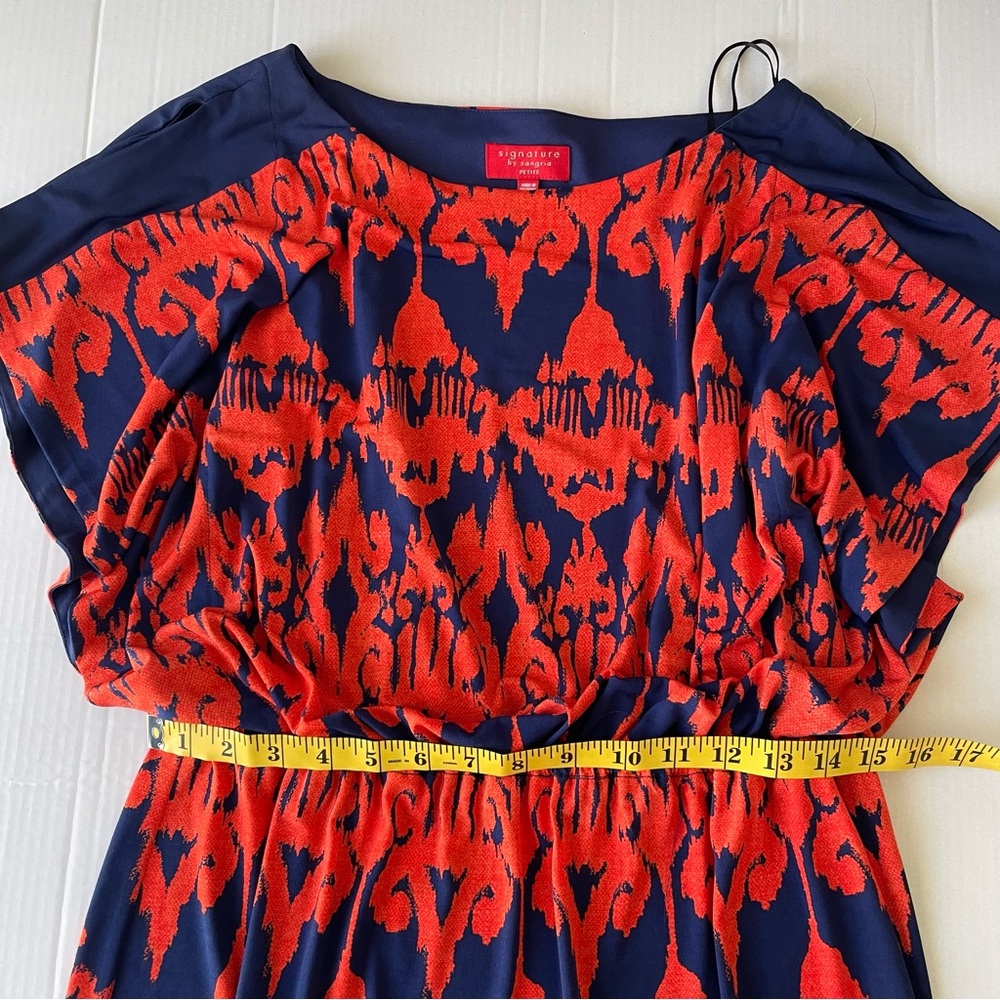Signature by Sangria Navy and Red/Orange Patterned Midi Dress - Picture 5 of 9